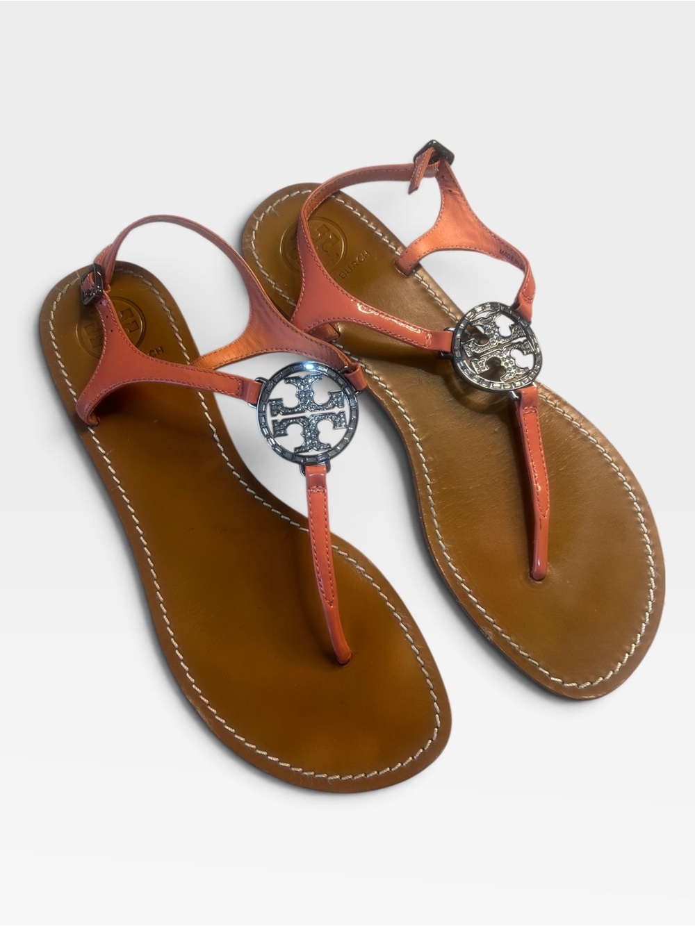 Tory Burch sandals size 9,5 patent leather salmon peach